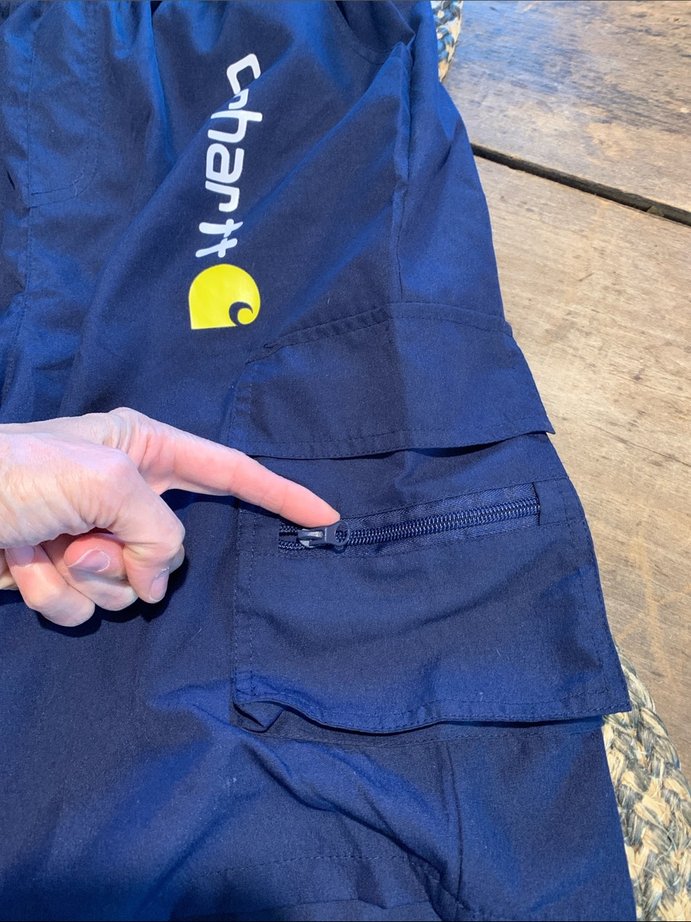 Carhartt Teens/ Men’s Navy Cargo Shorts with Yellow Logo - Picture 5 of 11